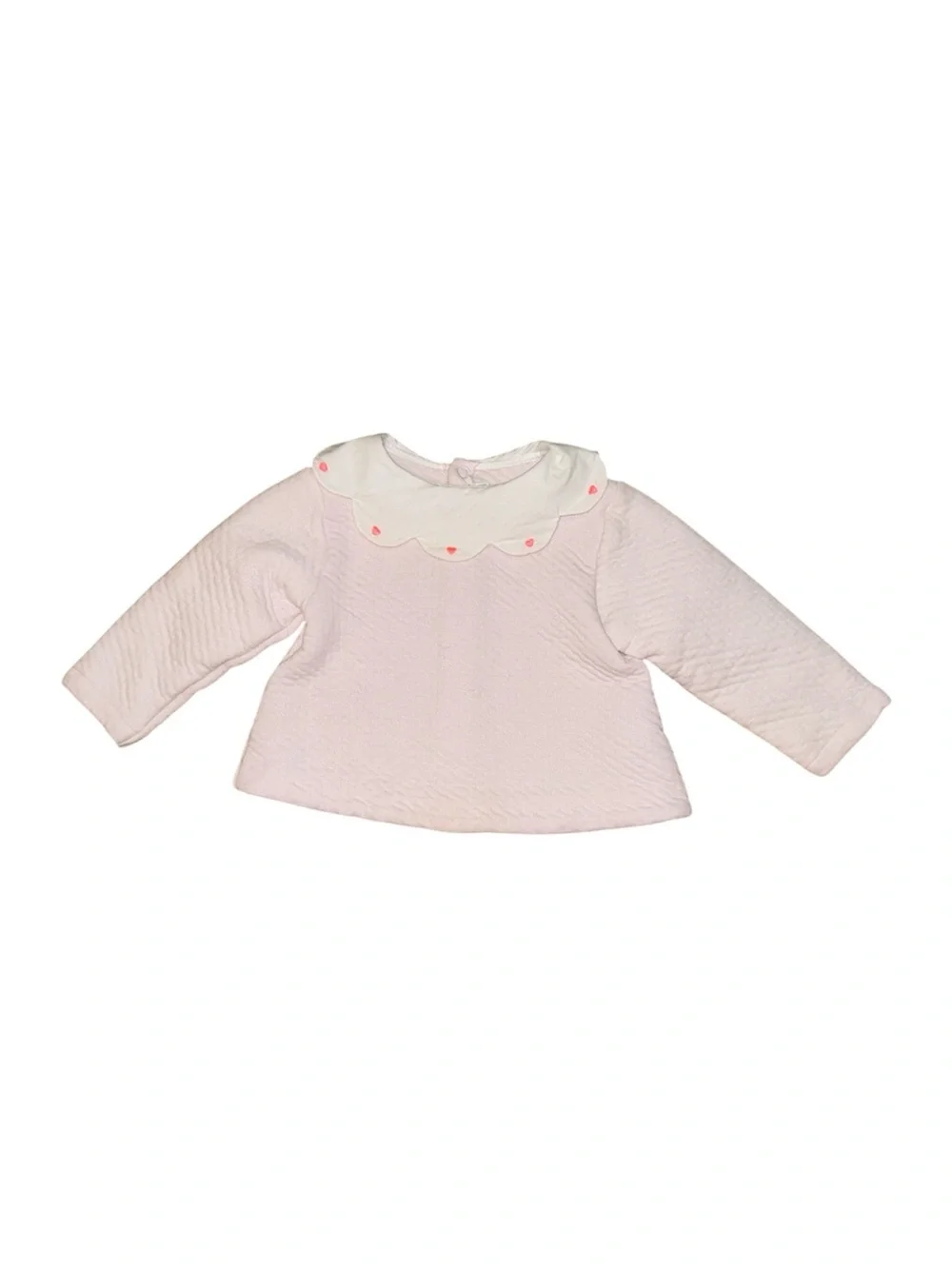 Jacadi Paris Baby Girl Pink Quilted Cardigan 12M 74cm Scallop Heart Collar